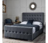 UK Bed Furniture Orlando Upholstered Bed with Slatted Base & 48 Inch Headboard in Charcoal | Size: Small Double UK Bed Furniture Charcoal Small Double