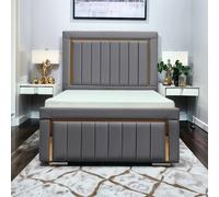UK Bed Furniture Princess Gas Lift Ottoman Upholstered Bed with 48 Inch Headboard in Grey | Size: Double UK Bed Furniture Grey Double