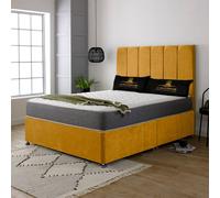 UK Bed Furniture SavannahDivan Bed with 2 Drawers Same Side & 26 Inch headboard in Mustard | Size: King UK Bed Furniture Mustard King