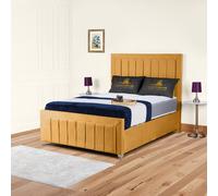 UK Bed Furniture Sierra Upholstered Bed Frame with 48" Headboard - Slatted Base in Mustard | Size: Super King UK Bed Furniture Mustard Super King