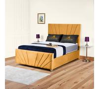 UK Bed Furniture Sunrise Slatted Base Upholstered Bed with 48 Inch Headboard in Mustard | Size: Super King UK Bed Furniture Mustard Super King