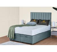 UK Bed Furniture Wilton End Lift Divan Ottoman Bed with 54 Inch Tall Headboard in Light Blue | Size: Super King UK Bed Furniture Light Blue Super King