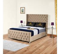 UK Bed Furniture Windsor Wingback Gas Lift Storage Upholstered Bed 48 Inch Headboard in Beige | Size: King UK Bed Furniture Beige King