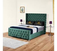 UK Bed Furniture Windsor Wingback Gas Lift Storage Upholstered Bed 48 Inch Headboard in Green | Size: Small Double UK Bed Furniture Green Small Double