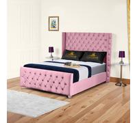 UK Bed Furniture Windsor Wingback Gas Lift Storage Upholstered Bed 48 Inch Headboard in Pink | Size: Single UK Bed Furniture Pink Single