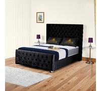 UK Bed Furniture Windsor Wingback Slatted Base Upholstered Bed with 48 Inch Headboard in Black | Size: Small Double UK Bed Furniture Black Small Double