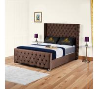 UK Bed Furniture Windsor Wingback Slatted Base Upholstered Bed with 48 Inch Headboard in Brown | Size: Small Double UK Bed Furniture Brown Small Double