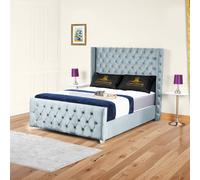 UK Bed Furniture Windsor Wingback Slatted Base Upholstered Bed with 48 Inch Headboard in Charcoal | Size: King UK Bed Furniture Charcoal King