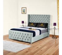 UK Bed Furniture Windsor Wingback Slatted Base Upholstered Bed with 48 Inch Headboard in Grey | Size: Super King UK Bed Furniture Grey Super King