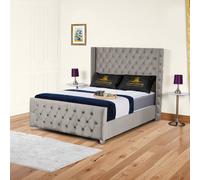 UK Bed Furniture Windsor Wingback Slatted Base Upholstered Bed with 48 Inch Headboard in Light Beige | Size: King UK Bed Furniture Light Beige King