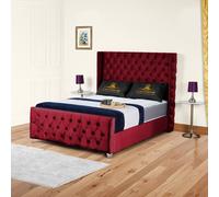 UK Bed Furniture Windsor Wingback Slatted Base Upholstered Bed with 48 Inch Headboard in Maroon | Size: Single UK Bed Furniture Maroon Single