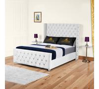 UK Bed Furniture Windsor Wingback Slatted Base Upholstered Bed with 48 Inch Headboard in White | Size: Super King UK Bed Furniture White Super King