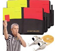 UK BEST SELLERS Referee Cards Set 2PCS - Football Referee Red Yellow Cards with Coach Whistle & Lanyard, Score Book, Leather Wallet Case - Soccer Ref Kit for Matches, Schools & Sports Events