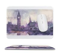 Uk Big Ben London Bridge Watercolor Mouse Pad Waterproof Ultra-Thin Non-Slip Rubber Base Square Mouse Mat Gaming Mousepad 7.9"x9.4"