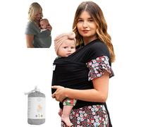 UK Brand - Baby Sling Carrier Wrap, Newborn to 35lbs, Organic Cotton, Small/Medium or Plus Size, Black or Grey, Safety Tested