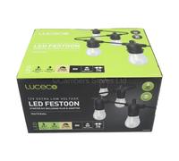 Luceco Exterior Festoon 10M Starter Kit With 10 Bulbs & Adaptor, 2700K, Black