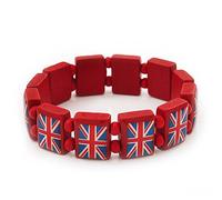 UK British Flag Union Jack Red Stretch Wooden Bracelet - up to 20cm length