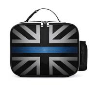 UK British Jack Flag Thin Blue LINE Insulated Lunch Bag Reusable Lunch Box Container Portable Tote Bag for Work Picnic Travel