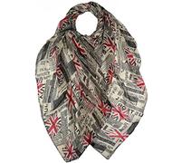UK British Mini Flags Fashion Scarf, Union Jack in Newspaper Background Colour, Womens Souvenir Shawl