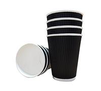 UK Business Supplies Belgravia 500 Pcs Black Corrugated Paper Disposable Cups, Triple Layer Cups for Drinking Tea, Coffee, Cappuccino and Other Hot Drinks (12 oz)