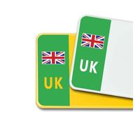 UK Car Number Plate Stickers for Driving in Europe, Premium 3M Vinyl Decals, Union Jack, Compliant with Post-Brexit Regulations, Bubble-Free & Easy Application - Set of 2 (Front & Rear) (Green)