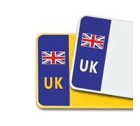 UK Car Number Plate Stickers for Driving in Europe, Premium 3M Vinyl Decals, Union Jack, Compliant with Post-Brexit Regulations, Bubble-Free & Easy Application - Set of 2 (Front & Rear) (Blue)