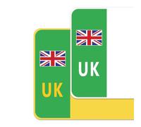 UK Car Number Plate Stickers for Driving in Europe, Premium Vinyl Decals, Union Jack, Compliant with Post-Brexit Regulations, Bubble-Free & Easy Application - Set of 2 (Front & Rear) (Green)