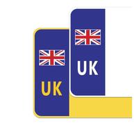UK Car Number Plate Stickers for Driving in Europe, Premium Vinyl Decals, Union Jack, Compliant with Post-Brexit Regulations, Bubble-Free & Easy Application - Set of 2 (Front & Rear) (Blue)