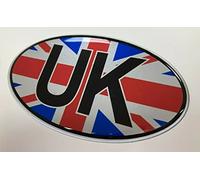 UK Car Oval Colour Union Jack Gel Domed Sticker 75mm x 43mm Sticker/Decal - Retro - Black ON Silver Union Jack