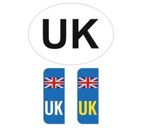 UK Car Sticker Pack of 3 UK Identifier Vehicle Decals Oval UK Badge and Number Plate Overlay Stickers UK Flag Vinyl Waterproof for Driving Abroad Travel and Registration Compliance