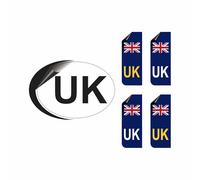 UK Car Stickers for Europe - 1x UK Oval + 4X Number Plate Stickers | Self-Adhesive, Weather Resistant Decals for Cars, Vans, Trucks | UK Stickers for Driving in Europe