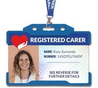 UK Carer ID Card - Care Worker Card - Support Key Worker Photo Identity Badge - with ID Holder, Lanyard, or Lapel Clip