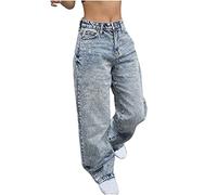 UK Casual Loose Baggy Jeans - Outdoor Y2K Streetwear Denim Pants with Pockets Button Utility Safety Wide Leg Trousers