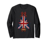 UK Christmas Tree Snowy Robins British Flag Long Sleeve T-Shirt