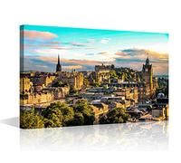 UK City Skyline Canvas Wall Art Edinburgh Downtown Skyline on The Capital of Scotland Home Decor Gallery Wrap Modern Edinburgh Night Cityscape Canvas Wall Art Wall Decor Ready to Hang (24"W x 16"H)