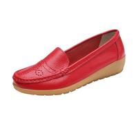 UK Clearance Ladies Leather Loafer Shoes - WOMENS Low Wedges Loafers Soft Leather Casual Walking Penny Flats Boat Moccasins Non-slip Outdoor Driving Shoes for Office Fashion Classic Footwear Gift