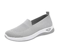 UK Clearance Women Slip on Trainers, Ladies Breathable Mesh Walking Running Shoes Non Slip Low Top Trainers Comfortable Athletic Sneakers All Day Walking Orthopedic Shoes for Women UK 4.5 Grey
