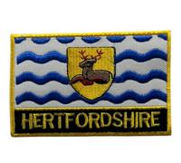 UK County Flag Patch All Counties Embroidered 9.5 x 6 cm Iron-On or Sew-On Badge Applique British Emblem for Jacket Backpack Clothes DIY Crafts (Hertfordshire)
