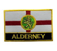 UK County Flag Patch All Counties Embroidered 9.5 x 6 cm Iron-On or Sew-On Badge Applique British Emblem for Jacket Backpack Clothes DIY Crafts (Alderney)