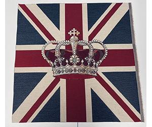 UK Crown Union Jack Flag Retro Linen Look Heavy Jacquard Gobelin Upholstery Cotton Bag Cushion Panel Fabric UK Banner 70x70cm