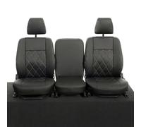 UK Custom Covers Compatible With Land Rover Defender 110 (1987-2006) Tailored Leatherette Front Seat Covers Single Bentley Stitch Black SC1158B-882B