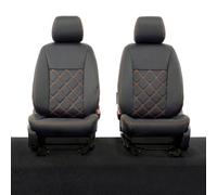 Uk Custom Covers Ford Ranger Wildtrak 2016-2023 Black Front Leatherette Seat Covers - Orange Double Diamond Bentley Stitch