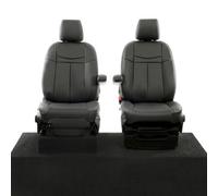 Uk Custom Covers Ford Transit Custom 2013-2023 Black Front Leatherette Seat Covers - 2 Seats, Ivory Block Stitch