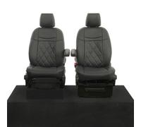 Uk Custom Covers Ford Transit Custom 2013-2023 Black Front Leatherette Seat Covers - 2 Seats, Single Diamond Bentley Stitch