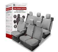 UK Custom Covers Ford Transit Custom Seat Covers - Front & Rear Van Seat Covers with Waterproof Protection, Dog Seat Cover, Heavy Duty to Fit 2023 On (Grey, Front - S/D & Rear No Pull Down Tray)