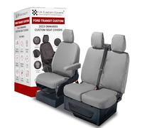 UK Custom Covers Ford Transit Custom Seat Covers - Front Van Seat Covers with Waterproof Protection, Dog Seat Cover, Heavy Duty Material to Fit 2023 On (Grey, Front S/D with No Pull Down Tray)