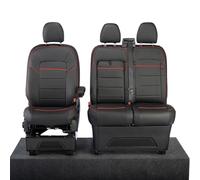 UK Custom Covers Ford Transit Custom Seat Covers - Waterproof Leather Seat Cover and Heavy Duty Van Seat Covers For Transit Custom Front Seats 2023 On (Black, Red Block Stitch)