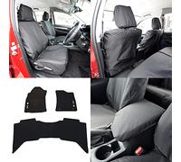 UK Custom Covers RM529-SC260B Tailored Heavy Duty Waterproof Front Seat Covers Black & FREE Rubber Front & Rear Floor Mats Black - To Fit Toyota Hilux (Manual Only) 2016 Onwards