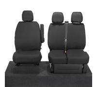 UK Custom Covers SC188BAD2-EM Tailored Heavy Duty Waterproof Front Seat Covers (Split Passenger Base NO Folding Middle Seat) Black - INCLUDES EMBROIDERY - To Fit Renault Trafic Crew Cab 2014 Onwards