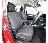 UK Custom Covers SC260B-EM Tailored Heavy Duty Waterproof Front Seat Covers Black - INCLUDES EMBROIDERY - To Fit Toyota Hilux Icon & Invincible Double Cab 2016 Onwards